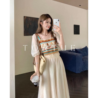 V224 Set áo phối len + chân váy voan dài tiểu thư nhẹ nhàng mùa hè phong cách Pháp Retro Vintage Taobao mới 2023