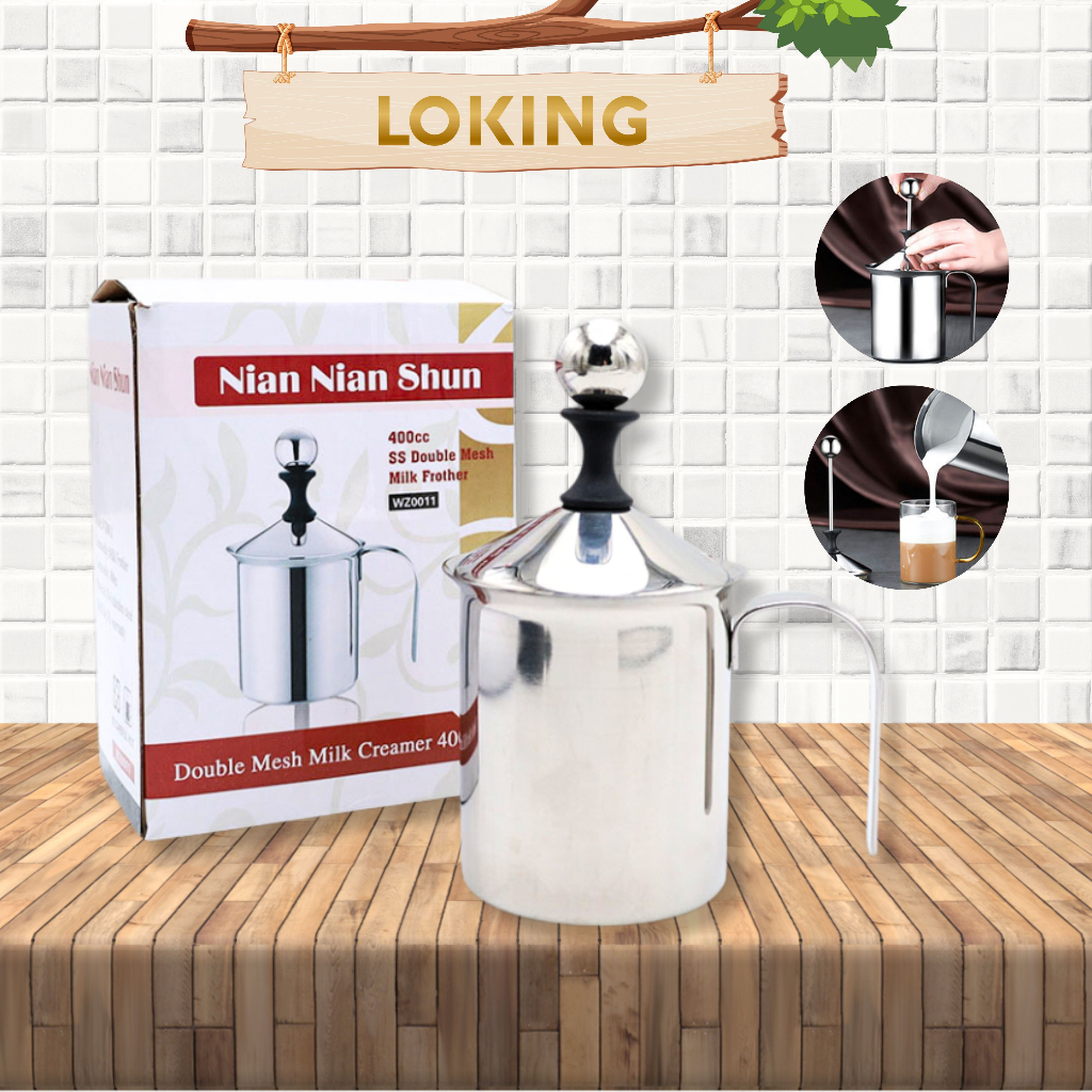 Ca đánh sữa lạnh tạo bọt inox 2 lớp có nắp cao cấp 400ml - 800ml - LOKING