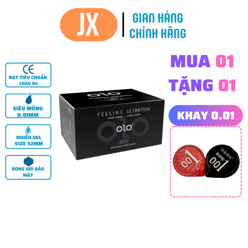 BAO CAO SU OLO 0.01 ĐEN VANI - Hộp 10 chiếc - BCS Siêu mỏng nhiều gel - Shop chuyên sỉ