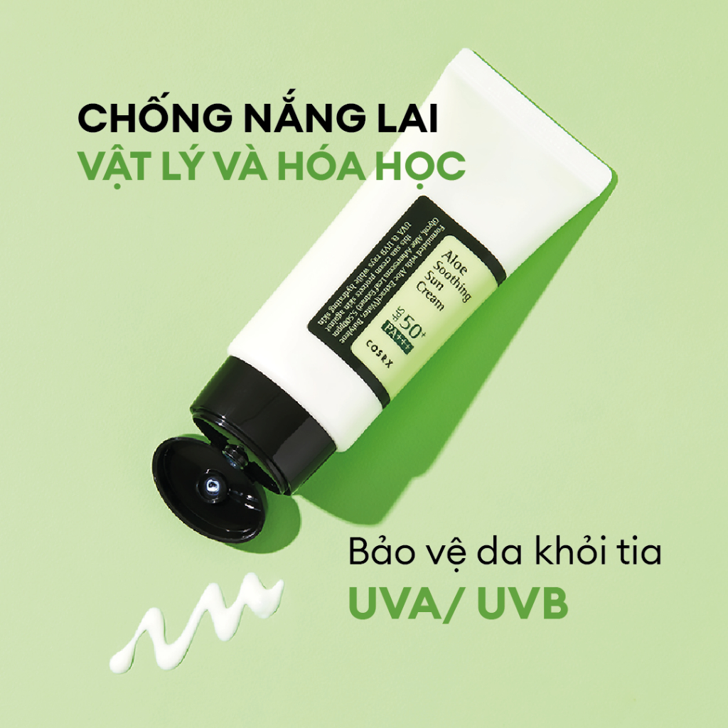 Combo  COSRX Aloe Soothing Sun Cream SPF50+ PA+++ 50ml + Miếng dán mụn COSRX Clear Fit Master Patch