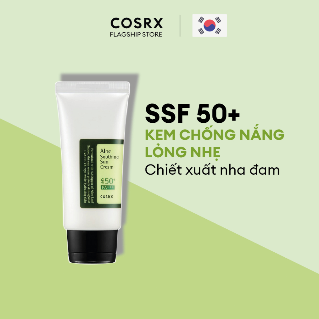 Combo  COSRX Aloe Soothing Sun Cream SPF50+ PA+++ 50ml + Miếng dán mụn COSRX Clear Fit Master Patch