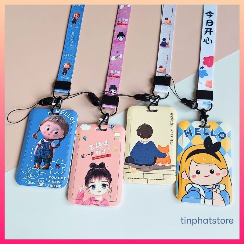 Thẻ đeo bảng tên, bao đựng thẻ học sinh, dây đeo thẻ 2cm nhiều họa tiết dễ thương, kích thước ngăn đựng thẻ 5,2 x 8,2cm