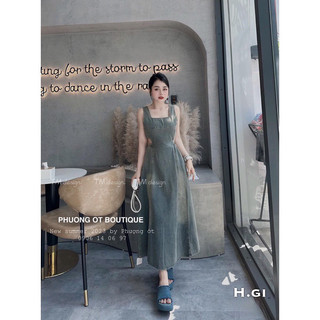 Váy đầm bò 2 dây đính hoa QCL1 LuciK Shop DV0013