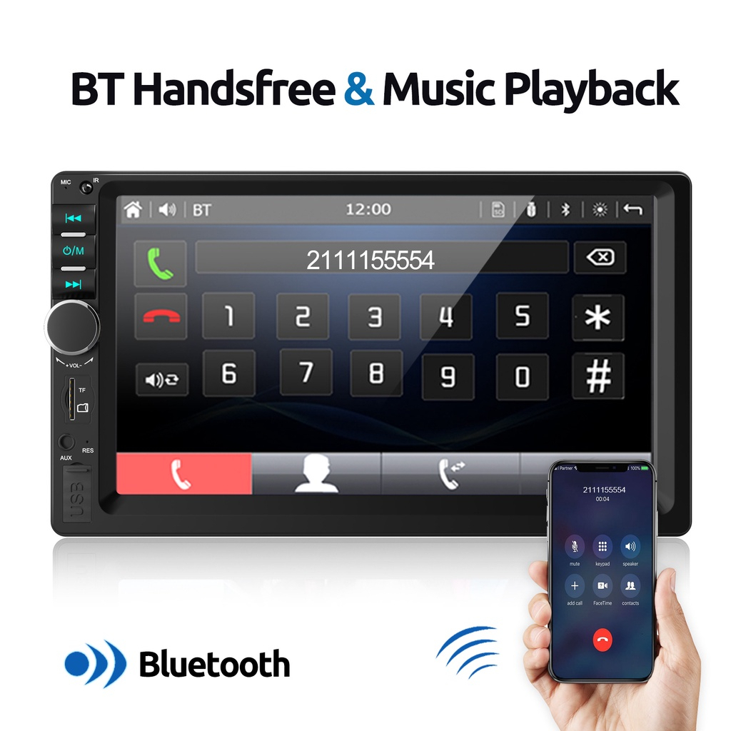 Essgoo Máy Nghe Nhạc Mp5 7 Inch 2 Din Radio Ips Màn Hình Cảm Ứng Bt Tf Fm Usb Mirrorlink 7018B Cho Xe Hơi