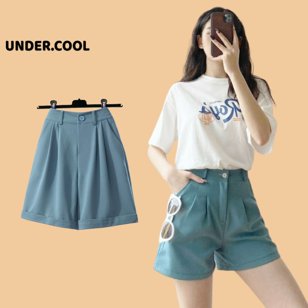 Quần Short Lửng Nữ Cạp Cao UNDERCOOL gập gấu dạng quần đùi nữ