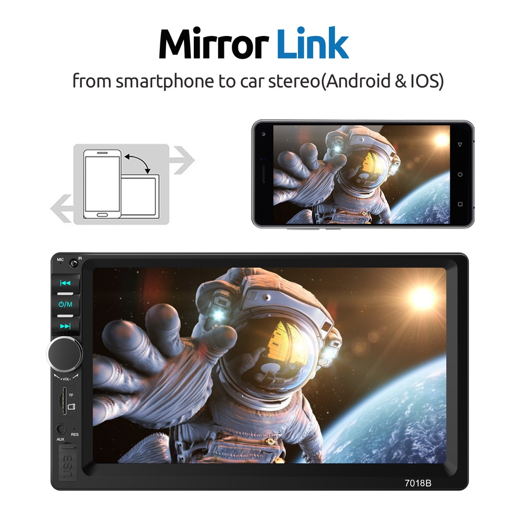 Essgoo Máy Nghe Nhạc Mp5 7 Inch 2 Din Radio Ips Màn Hình Cảm Ứng Bt Tf Fm Usb Mirrorlink 7018B Cho Xe Hơi