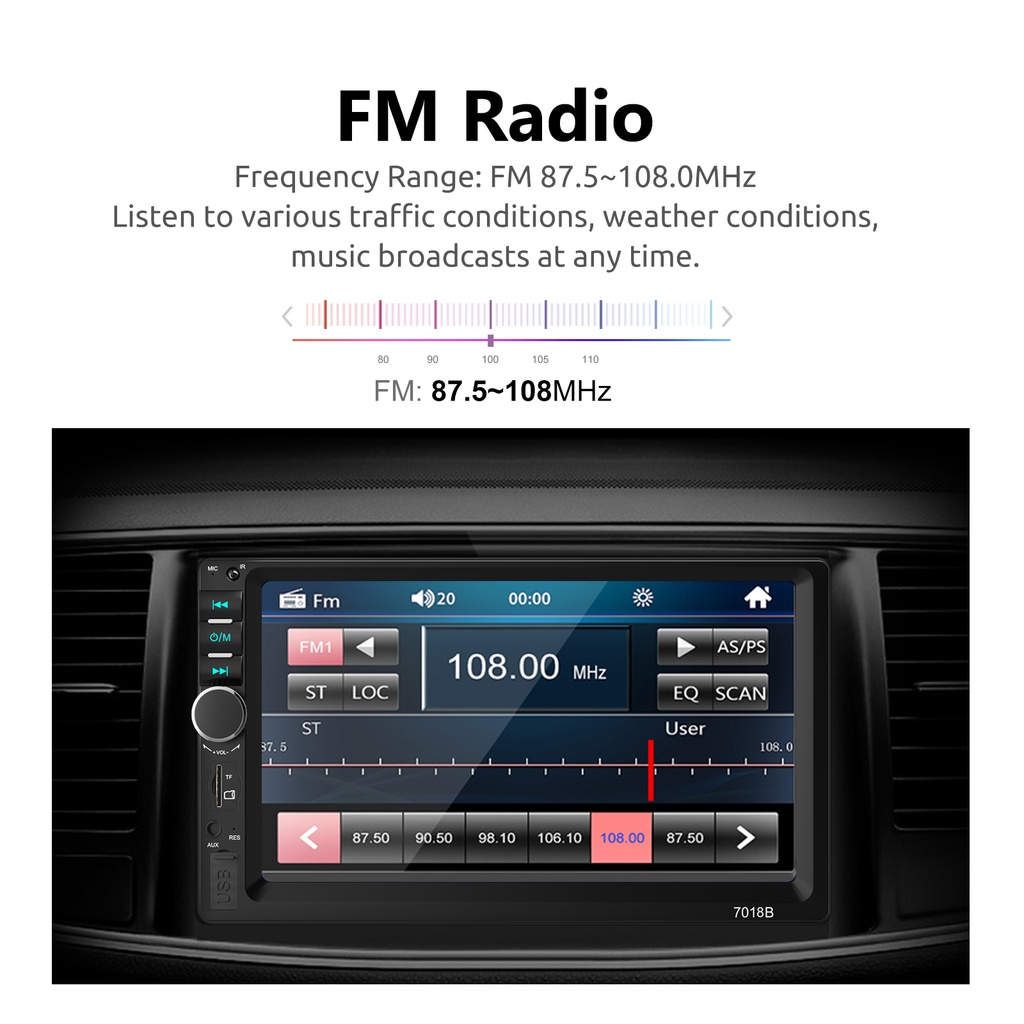 Essgoo Máy Nghe Nhạc Mp5 7 Inch 2 Din Radio Ips Màn Hình Cảm Ứng Bt Tf Fm Usb Mirrorlink 7018B Cho Xe Hơi