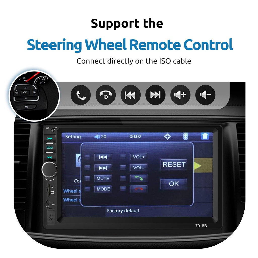 Essgoo Máy Nghe Nhạc Mp5 7 Inch 2 Din Radio Ips Màn Hình Cảm Ứng Bt Tf Fm Usb Mirrorlink 7018B Cho Xe Hơi