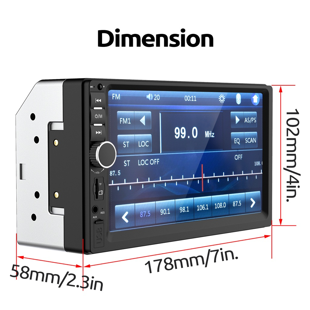 Essgoo Máy Nghe Nhạc Mp5 7 Inch 2 Din Radio Ips Màn Hình Cảm Ứng Bt Tf Fm Usb Mirrorlink 7018B Cho Xe Hơi