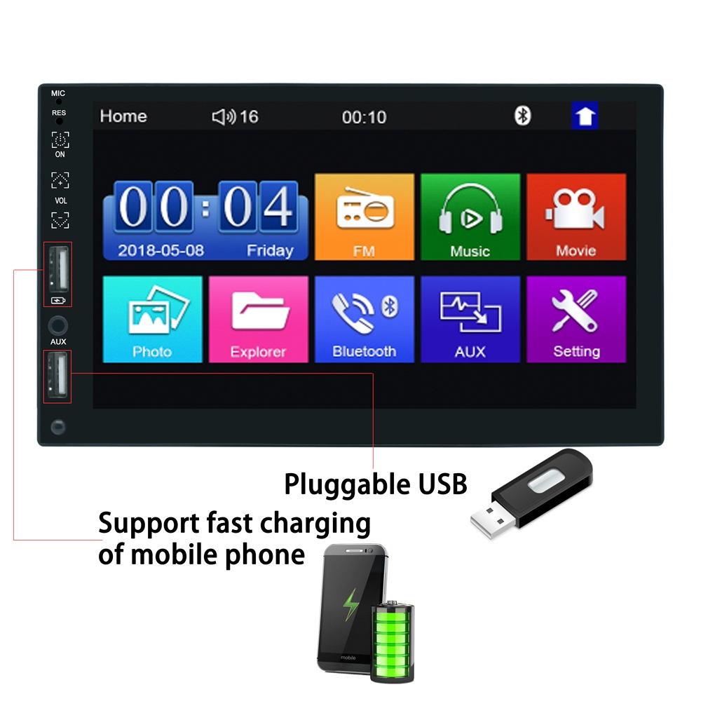 Essgoo Máy Nghe Nhạc MP5 Vedio Kết Nối Bluetooth FM Màn Hình Cảm Ứng 7 "1 Din Cho Xe Hơi Carplay Android Auto