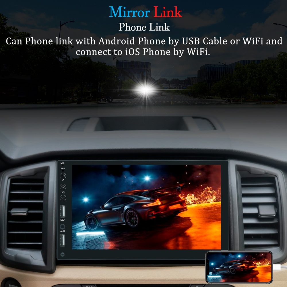 Essgoo Máy Nghe Nhạc MP5 Vedio Kết Nối Bluetooth FM Màn Hình Cảm Ứng 7 "1 Din Cho Xe Hơi Carplay Android Auto