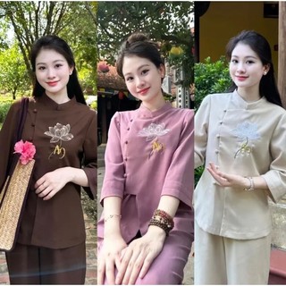 SET PHÁP PHỤC, ĐỒ LAM ĐI CHÙA, BỘ PHẬT TỬ CỔ TRỤ THÊU ĐŨI TẰM CAO CẤP.