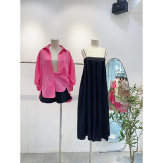 Áo sơ mi oversize nhún tay hồng/Đen/Trắng/nude