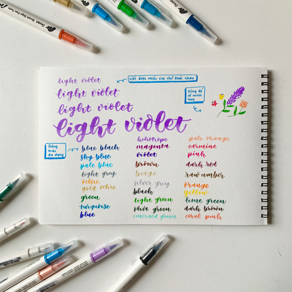 Bút viết thư pháp calligraphy Pentel Brush Sign Pen Twin 30 màu