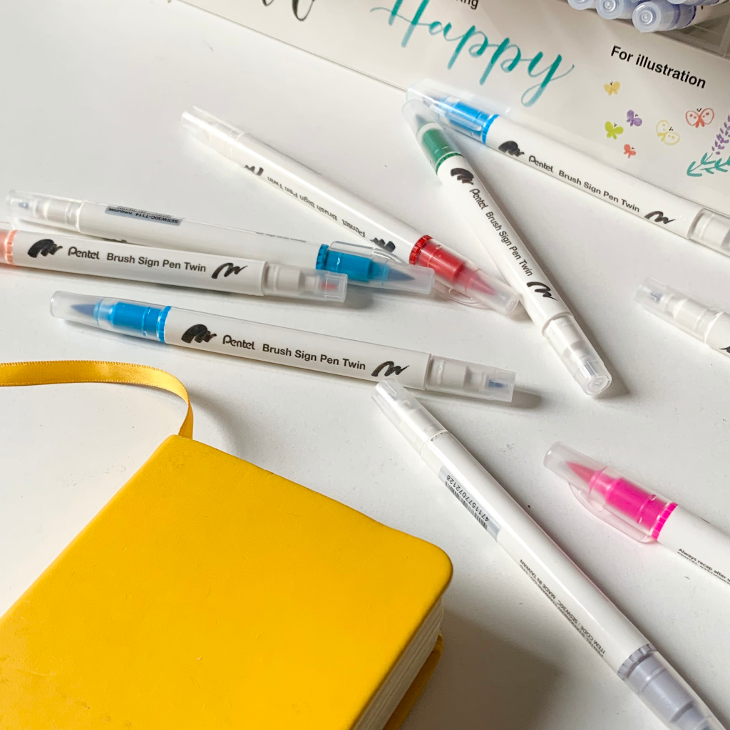 Bút viết thư pháp calligraphy Pentel Brush Sign Pen Twin 30 màu