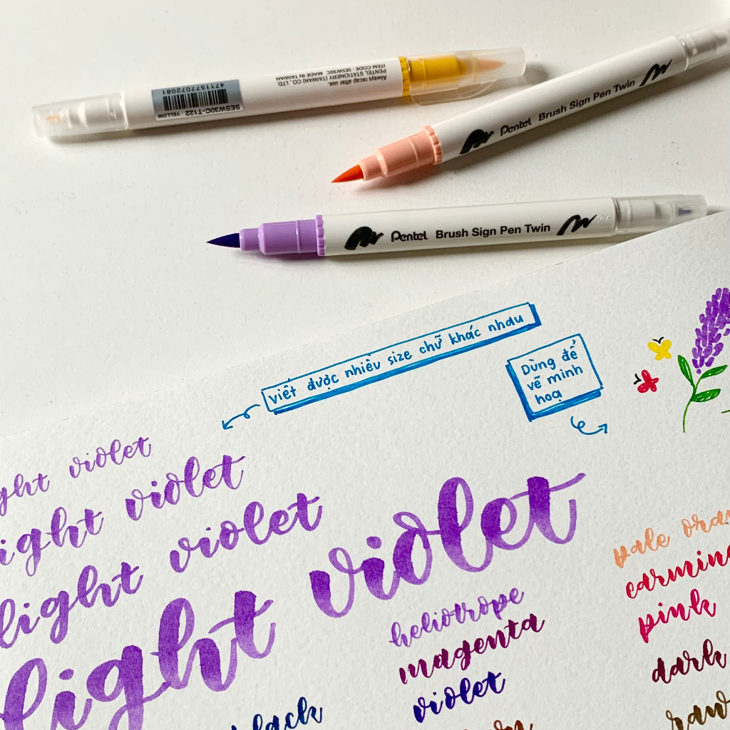 Bút viết thư pháp calligraphy Pentel Brush Sign Pen Twin 30 màu