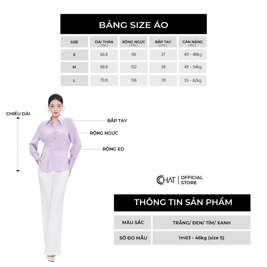 Áo Sơ Mi Nữ 𝐂𝐂𝐇𝐀𝐓 Xếp Ly Kiểu 1 Bên Thân Trước Dáng Suông Chất Voan Cao Cấp 53FDE2028ST