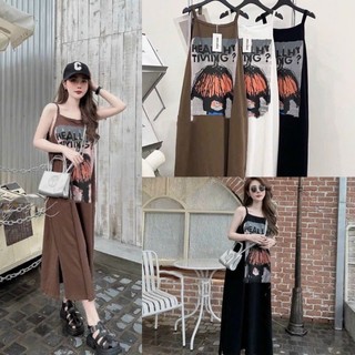 Váy hai dây, đầm suông cotton HEALLHY hai dây dáng dài