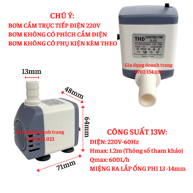 Máy bơm nước chìm mini 4W 8W 13W 16W 18W 25W 30W điện 220V, Bơm quạt hơi nước, Bể cá thủy sinh, Hòn non bộ