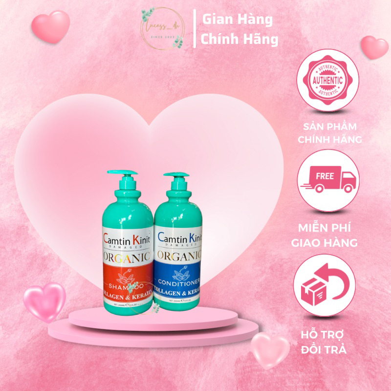 Cặp Dầu Gội ORGANIC COLLAGEN & KERATIN CAMTIN Dưỡng Ẩm Kích Thích Mọc Tóc 2000ML