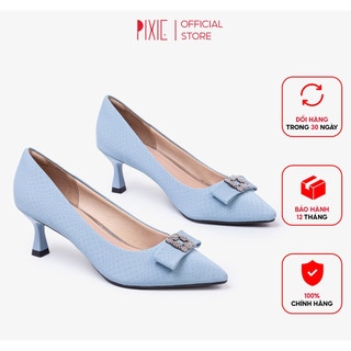 Giày Cao Gót 5cm Đính Nơ Gắn Khoá Đá Vuông da PU cao cấp R985 Pixie