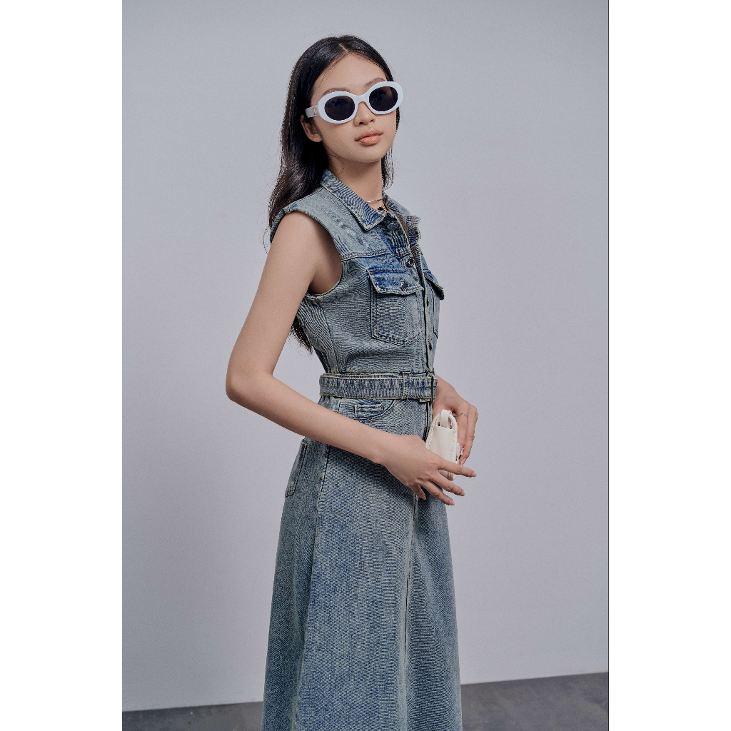 Váy Denim sát nách kèm thắt lưng J03 Theoutsider_official , đầm jean dáng dài