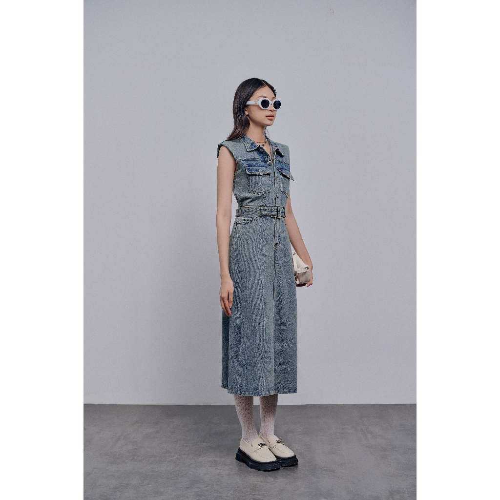 Váy Denim sát nách kèm thắt lưng J03 Theoutsider_official , đầm jean dáng dài