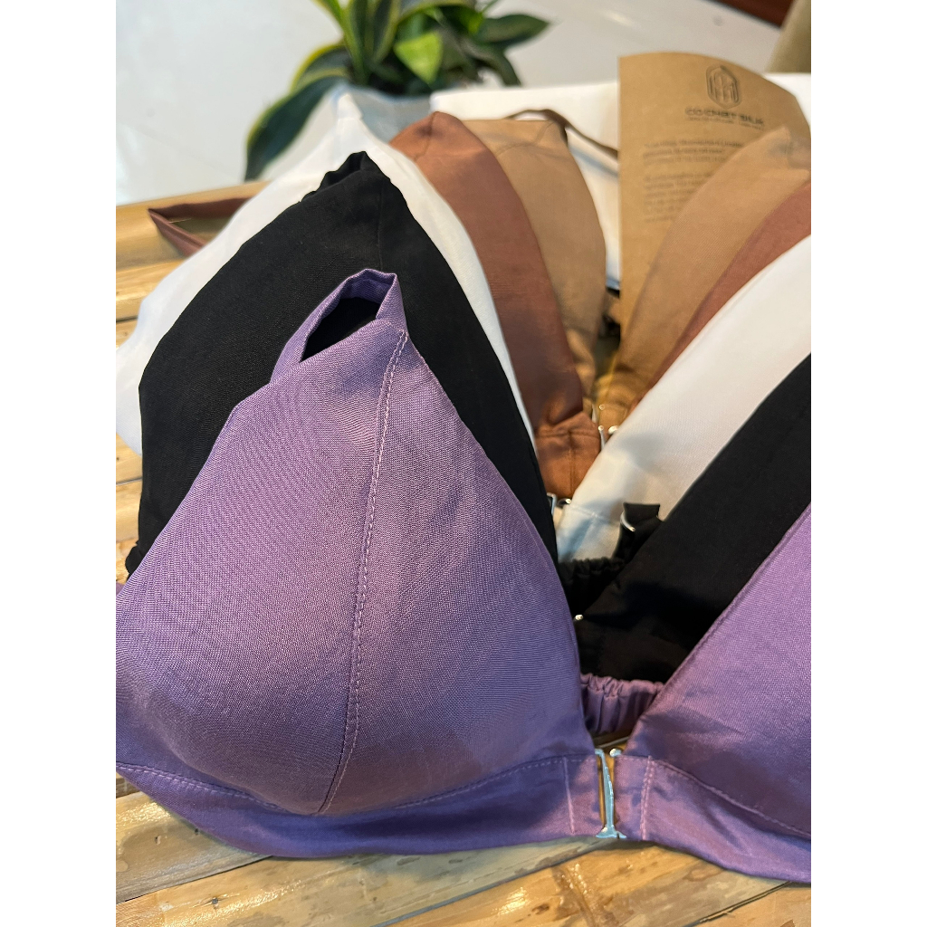Set đồ lót nữ lụa tơ tằm cao cấp CỔ CHẤT SILK 100% từ thiên nhiên không gọng mềm mại, bảo vệ chăm sóc da màu nâu đồng