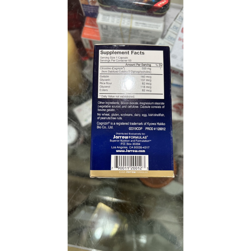 Viên uống Jarrow Citicoline 500mg, lọ 60 viên, USA, bổ não, giảm mất ngủ, tăng trí nhớ