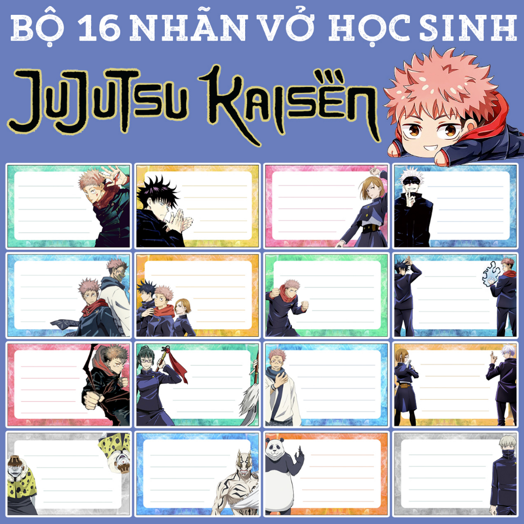 BỘ 16 NHÃN VỞ TẬP HỌC SINH CHÚ THUẬT HỒI CHIẾN - JUJUTSU KAISEN