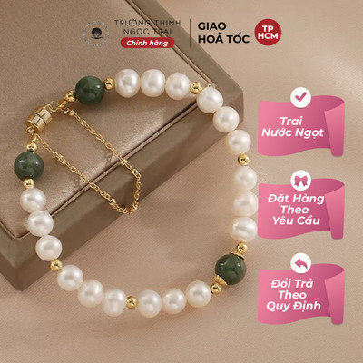 Vòng Tay Ngọc Trai Mix Bi Và Đá Xanh 6ly - Ngọc Trai Trường Thịnh