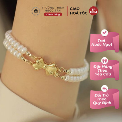 Vòng Tay Sợi Đôi Khóa Nơ Mạ Vàng Lắc Tay Trẻ Trung - Ngọc Trai Trường Thịnh