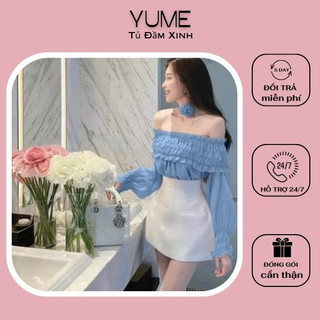 Áo Trễ Vai Nhún Tay Dài Nữ Tính Dễ Thương 3 màu trắng đen hồng - YUME A0748