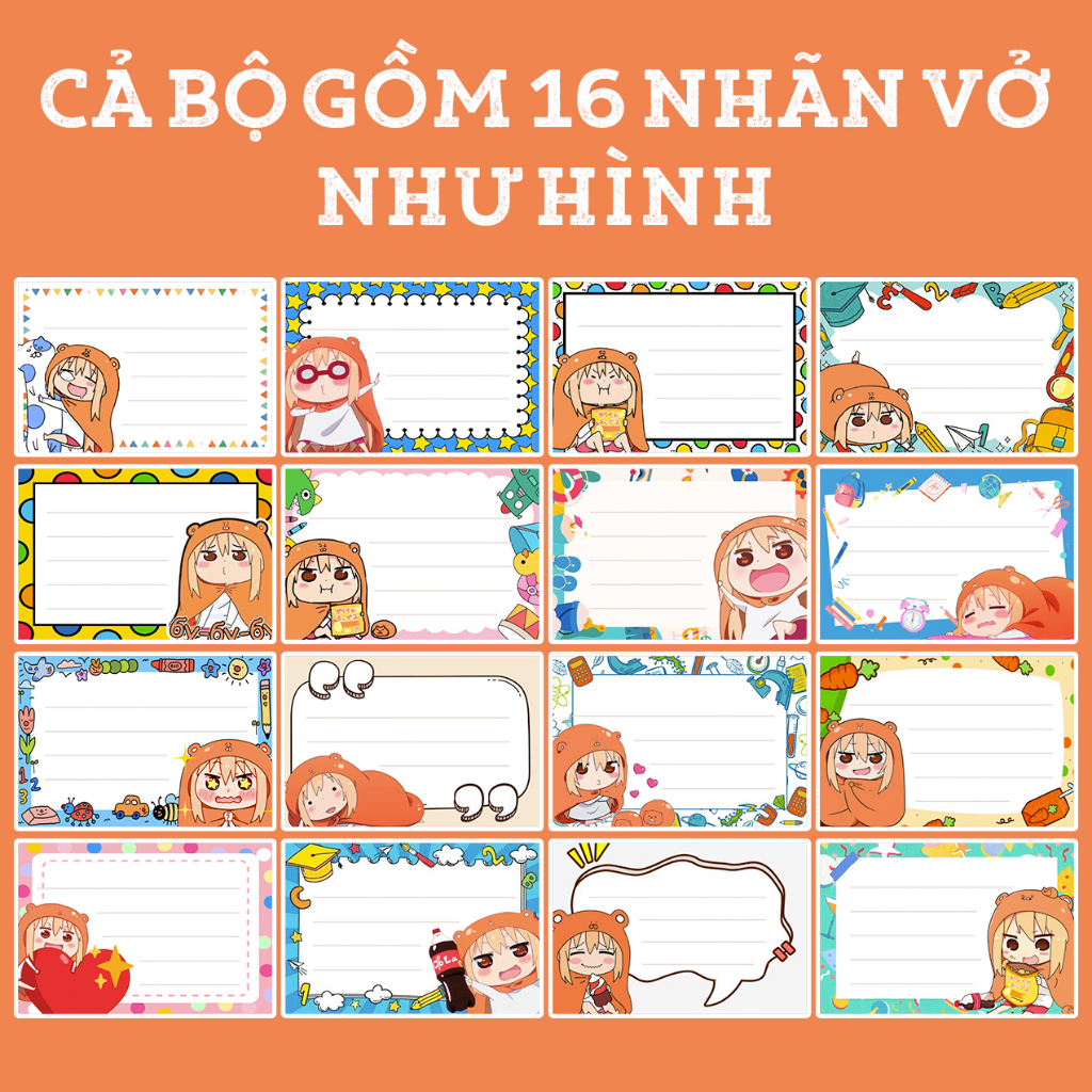 BỘ 16 NHÃN VỞ UMARU DỄ THƯƠNG - NHÃN VỞ TẬP HỌC SINH ANIME MANGA