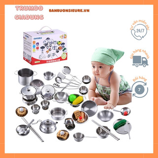 Bộ đồ chơi nấu ăn bằng inox 40 món cho bé kèm ảnh thật video