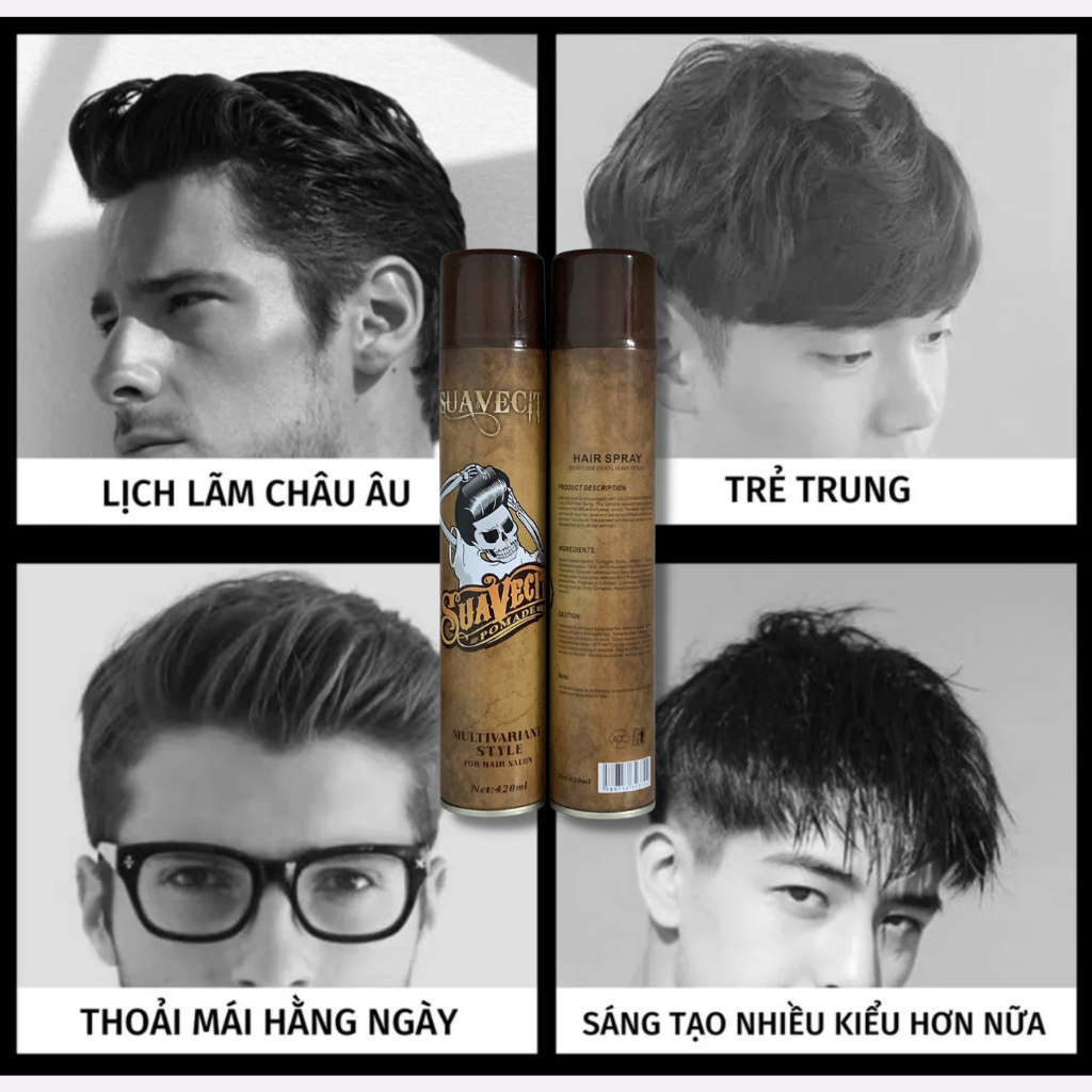 Gôm xịt tóc nam SUAVECITO giữ nếp tạo kiểu siêu cứng nguyên ngày