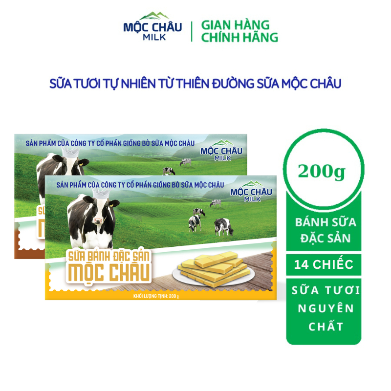 [Mã INBAU15 giảm 15K đơn 99K] Bánh Sữa Cô Đặc Nguyên Chất Mộc Châu Milk - 200g (14 chiếc)