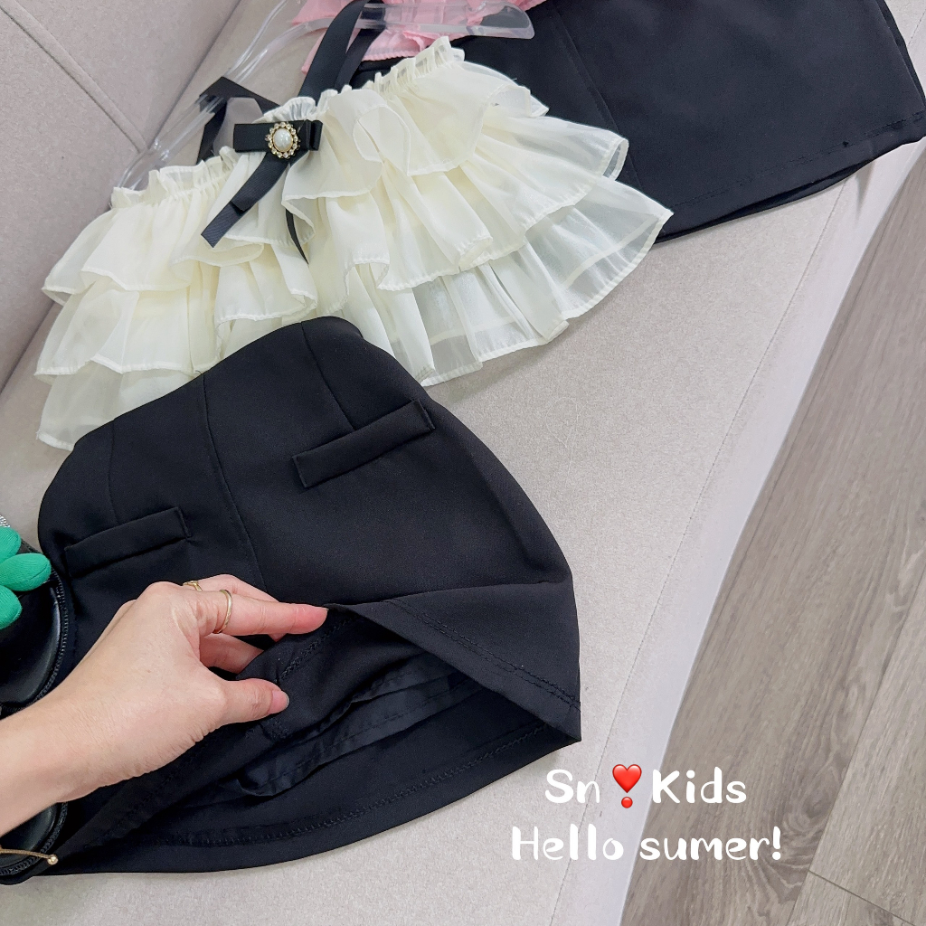 Set váy tơ tầng 3 lớp tag đen bé gái