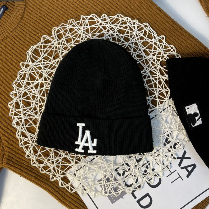 Mũ len MLB màu đen hàng xuất dư cao cấp giữ ấm phong cách Hàn Quốc dành cho nam và nữ