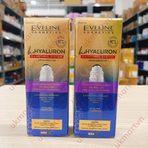 Lăn Mắt Eveline Bio Hyaluron 3x Retinol System 15ml Chống Nhăn, Lão Hóa