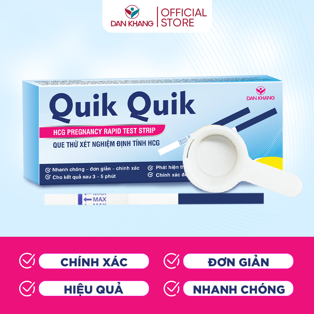 Combo Bộ Que Thử Thai Quik Quik Dân Khang Hiệu Quả, Nhanh Chóng, Đơn Giản, Tiện Lợi, Chính Xác (Hộp gồm que và cốc)