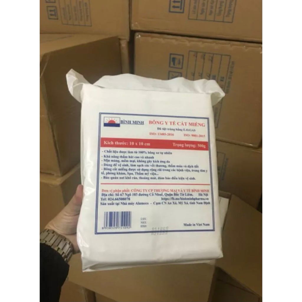 Bông cắt miếng sẵn Bình Minh  Gói 0.5kg – Bông dùng trong spa, phun xăm, vệ sinh cá nhân, tẩy trang