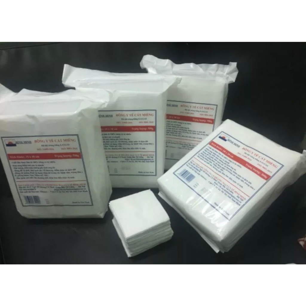 Bông cắt miếng sẵn Bình Minh  Gói 0.5kg – Bông dùng trong spa, phun xăm, vệ sinh cá nhân, tẩy trang