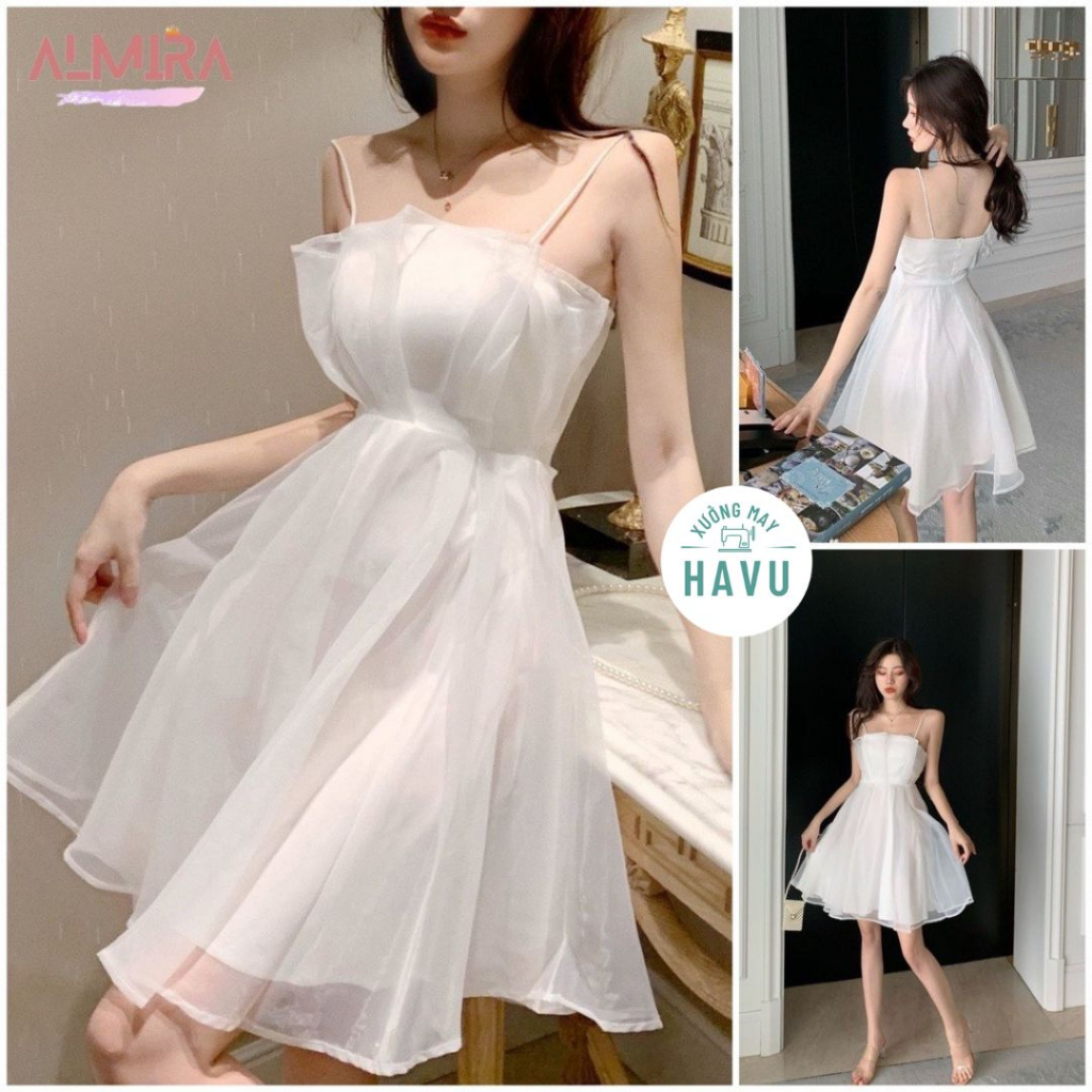Váy hai dây voan ngực 2 lớp dáng xòe - Đầm hai dây nữ công chúa xinh xắn