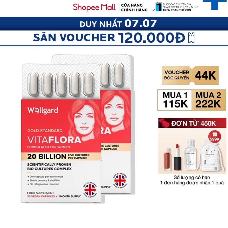 Vitaflora Wellgard men vi sinh 20 tỷ lợi khuẩn 1 hộp 30 viên