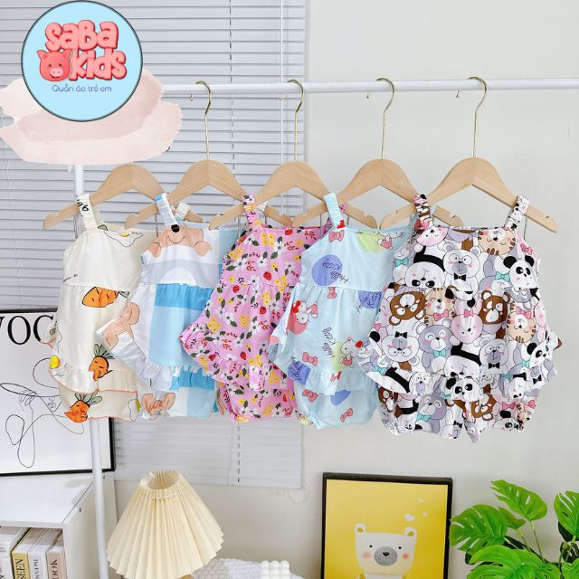 Bộ Bé Gái Chất Lanh Hai Dây SABAKIDS Tôn Lanh Tole Mát Mẻ Dễ Thương Mặc Nhà Cho Bé