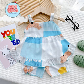 Bộ Bé Gái Chất Lanh Hai Dây SABAKIDS Tôn Lanh Tole Mát Mẻ Dễ Thương Mặc Nhà Cho Bé