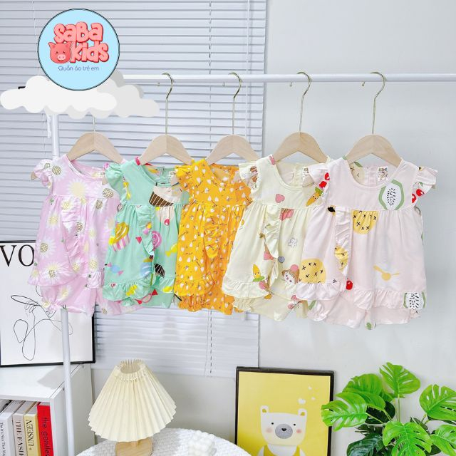 Bộ Quần Áo Cho Bé Mặc Nhà Tôn Lanh  Gài Nút Mát Mẻ Siêu Xinh Mặc Hè Mát SABAKIDS