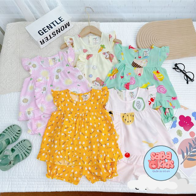 Bộ Quần Áo Cho Bé Mặc Nhà Tôn Lanh  Gài Nút Mát Mẻ Siêu Xinh Mặc Hè Mát SABAKIDS