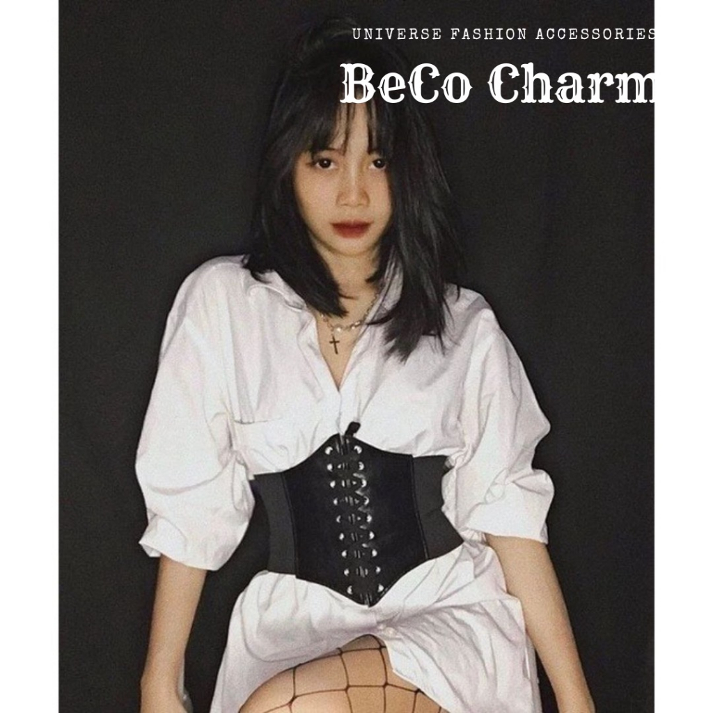 Đai nịt bụng eo đai váy Thắt lưng da Corset DV19 phối dây buộc co giãn belt dây nịt steampunk Vintage quyến rũ BeCo Char